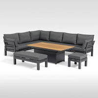 VTX-3347621 YASN Teak Table Modern 7 Piece Sofa Aluminum Patio Set Outdoor Furniture Contemporary Garden Living Room Balcony
