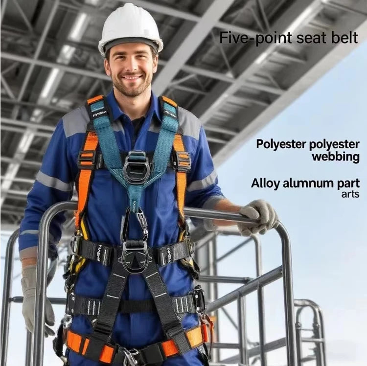 Lightweight Fall Protection Safety Harness with Quick Connect Buckles, Adjustable Length, 25KN Strength, 5 Stainless Steel D-rings