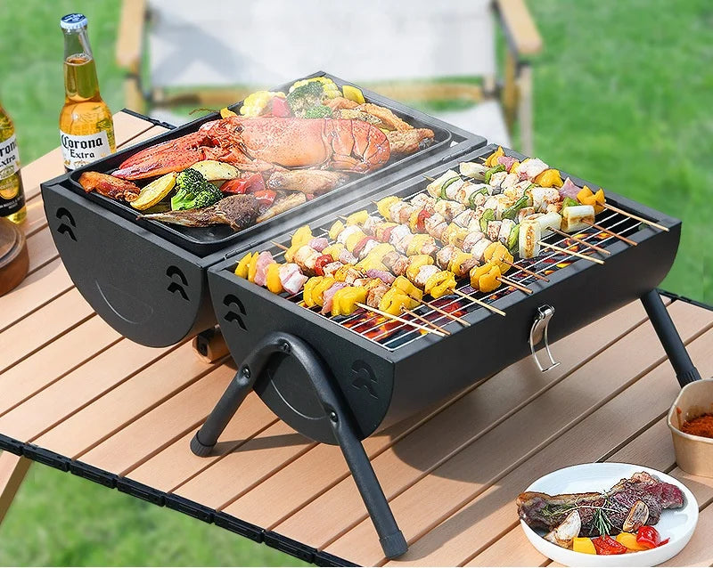 Compact Portable Charcoal BBQ Grill for Outdoor Cooking and Camping