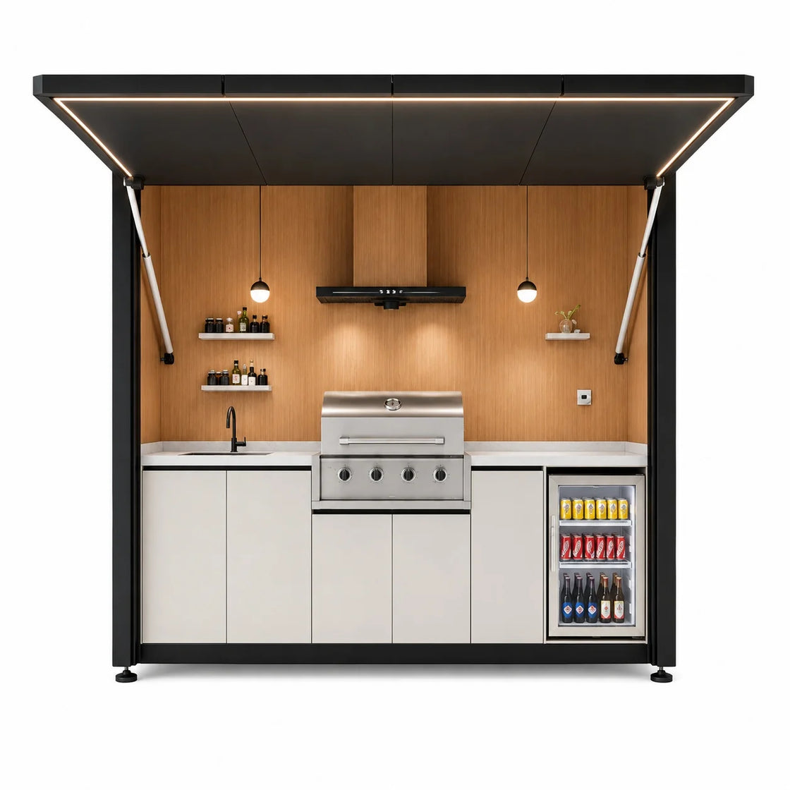 Modular Outdoor Kitchen Cabinets with Built-in Gas Grill and Sink, Portable Mobile Design