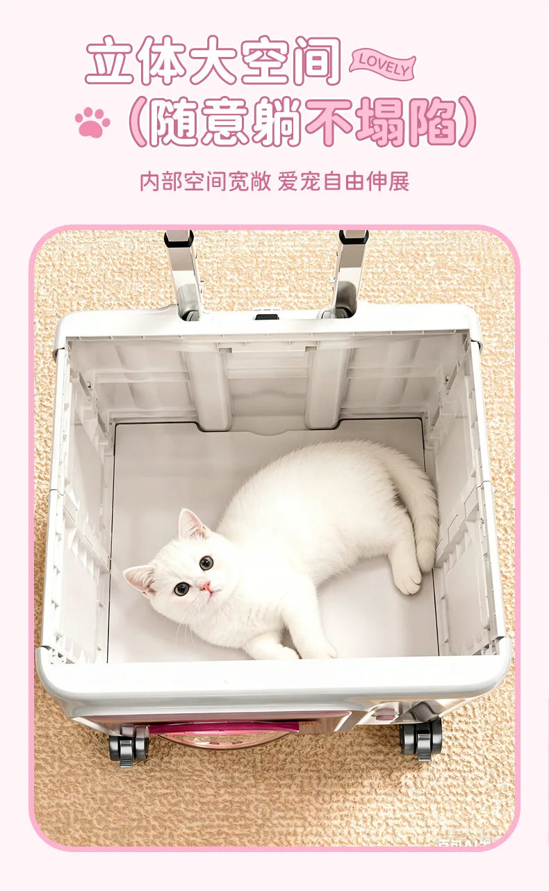 Lightweight Folding Trolley for Outdoor Camping and Food Storage, Large Capacity, Rectangle, Pink, 43*38*54CM