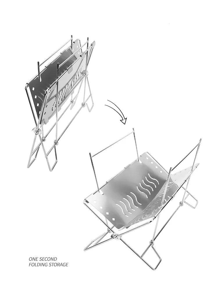 Portable X-Shape Grill Stainless Steel Folding Fire Pit for Outdoor Camping