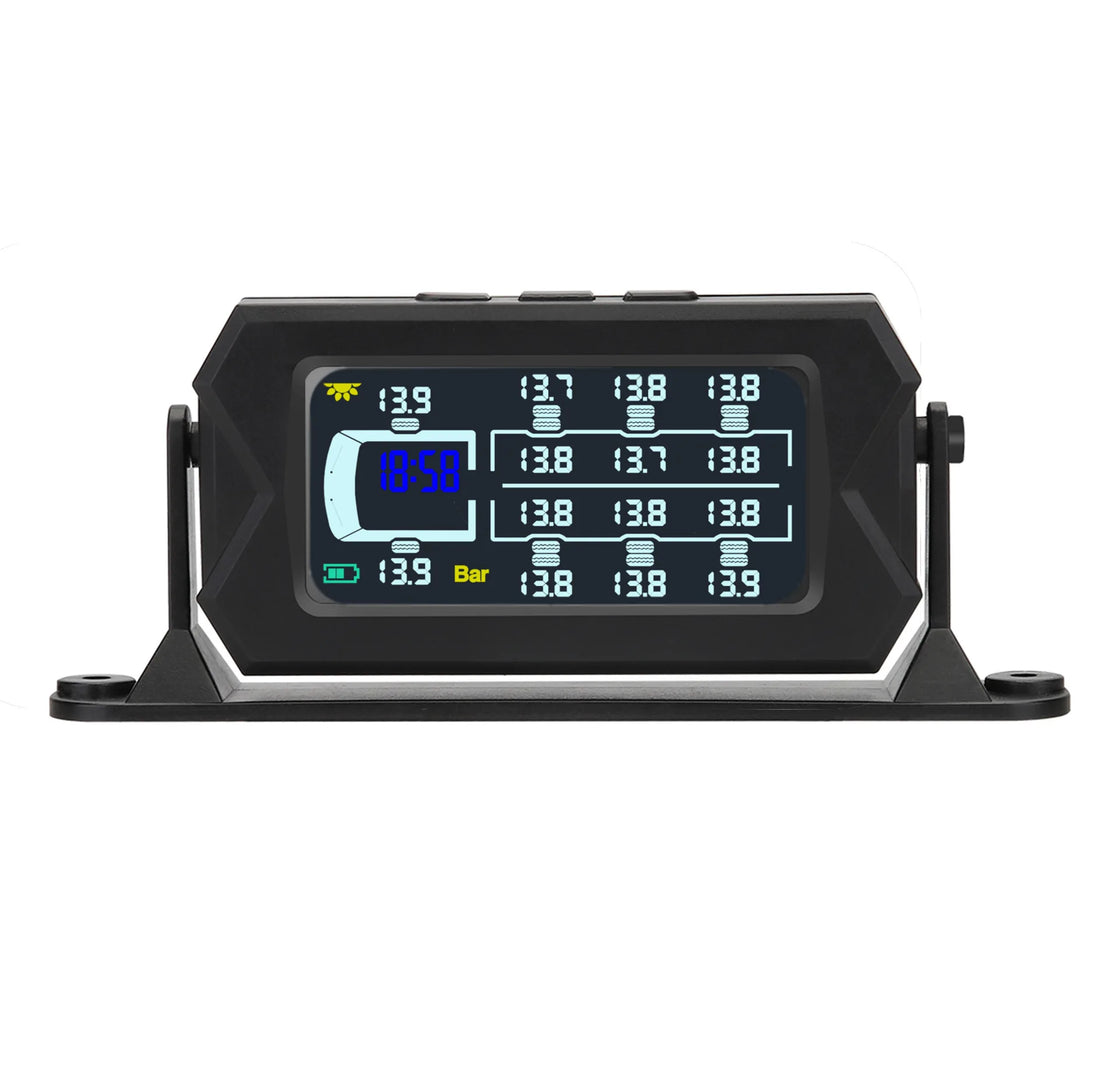 Heavy Duty 12-Wheel Tire Pressure Monitoring System for Truck and RV, Model FGS-20, 433.92MHz, LCD Display, Real-Time Monitoring