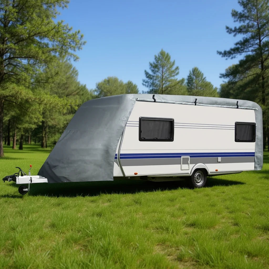 Gray Caravan Cover D0100HEXC9A Waterproof Rectangle for RVs 20'-23' with Side Zippers and Storage Bag