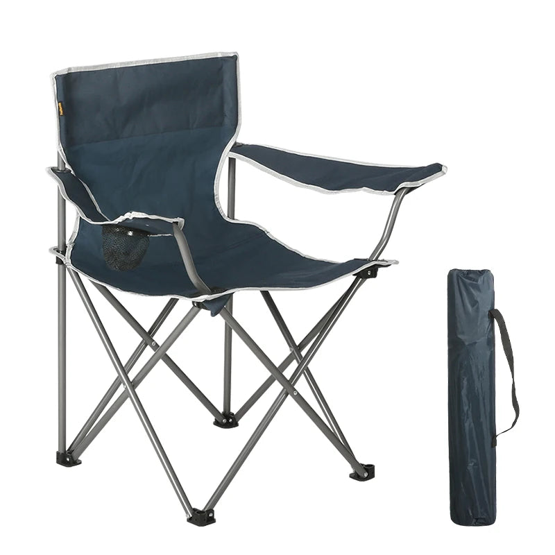 Folding Outdoor Metal Camping Chair with Cup Holder, Portable Picnic Chair, Steel Tube Leg, 600D Oxford Fabric, 200kg Capacity