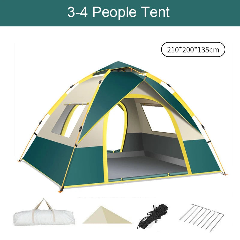 Outdoor Waterproof Camping Tent for 3-4 People, Quick Automatic Opening, Portable Canopy, Oxford Fabric