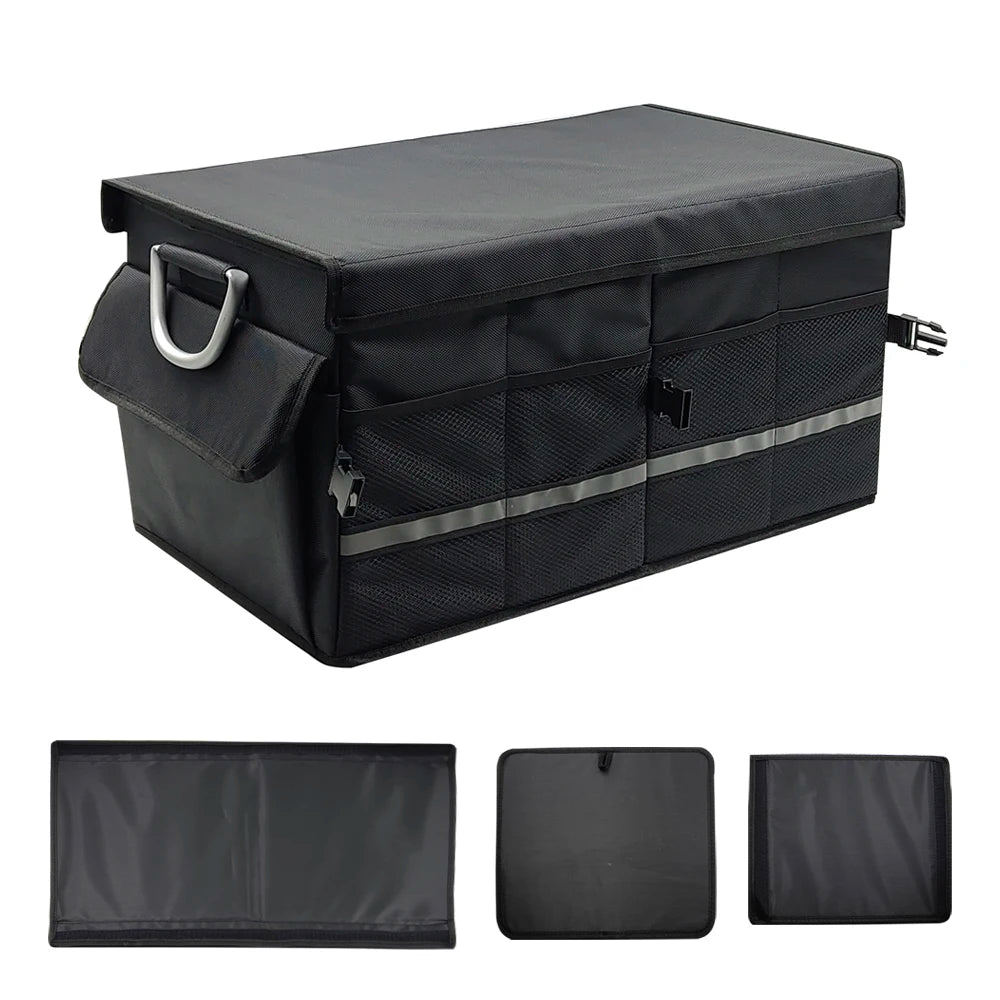 Foldable Auto Trunk Storage Bag Organizer with Adjustable Compartments, 600D Polyester, Large Capacity, 60*35*30 cm