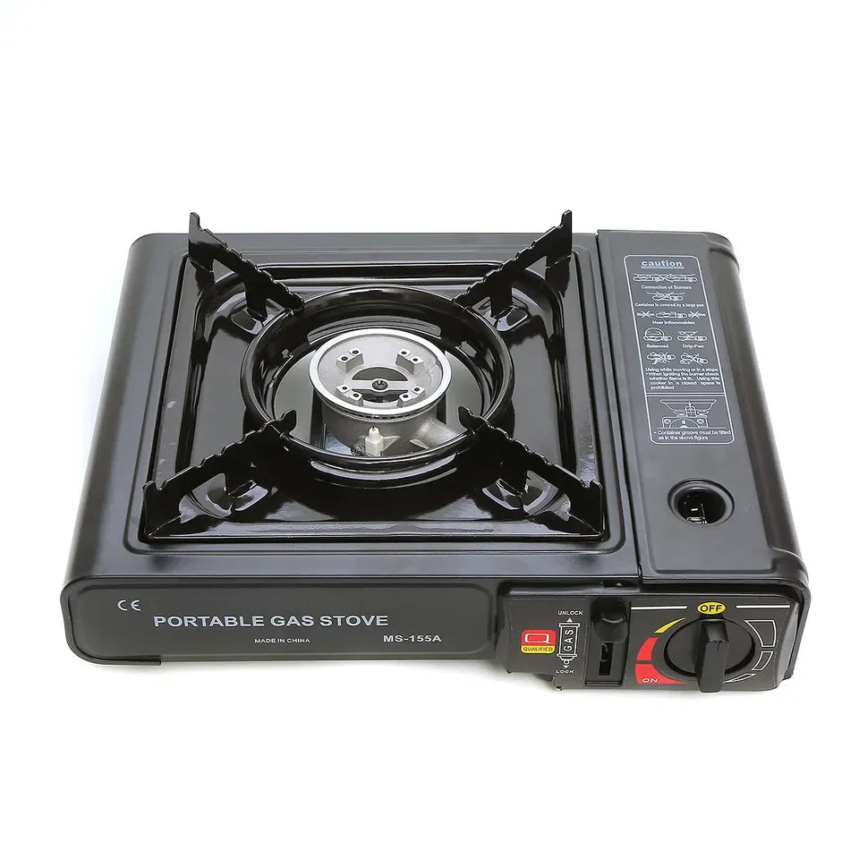 Single Burner Portable Butane Gas Stove for Outdoor Cooking, Camping, and Hiking, Black, 34x25x8cm