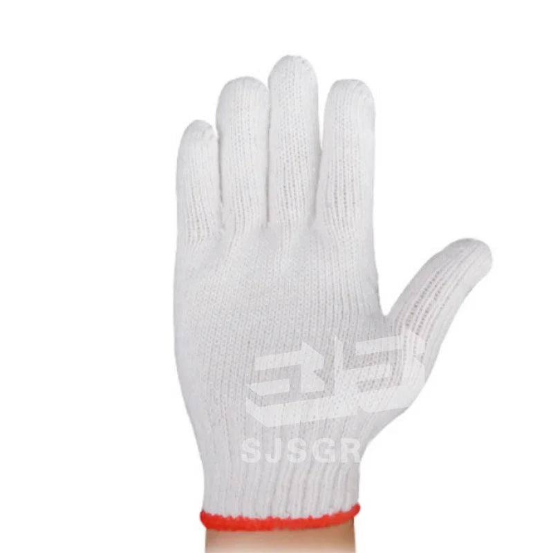 White Cotton Safety Working Gloves with Orange Edge, Model SJSCG-01, Anti-Impact and Anti-Slip