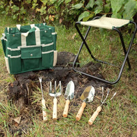 VTX-1676453 7 Piece Lightweight Portable Gardening Tool Kit Folding Detachable Garden Set Stool Seat Tote Bag Outdoor Camping