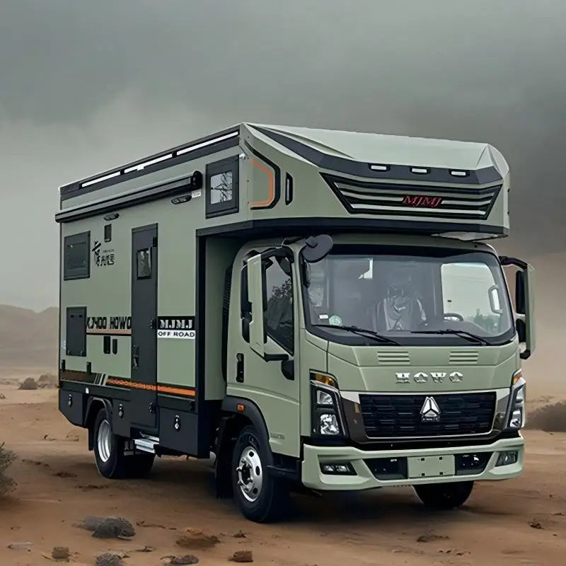 Large Living Space RV Motorhome with Full Furniture Set, 4-6 Passenger Capacity, Green, 5995*2500*3290mm, Diesel Fuel, Aluminum Alloy, Includes Kitchen, Bathroom, and Sleeping Facilities