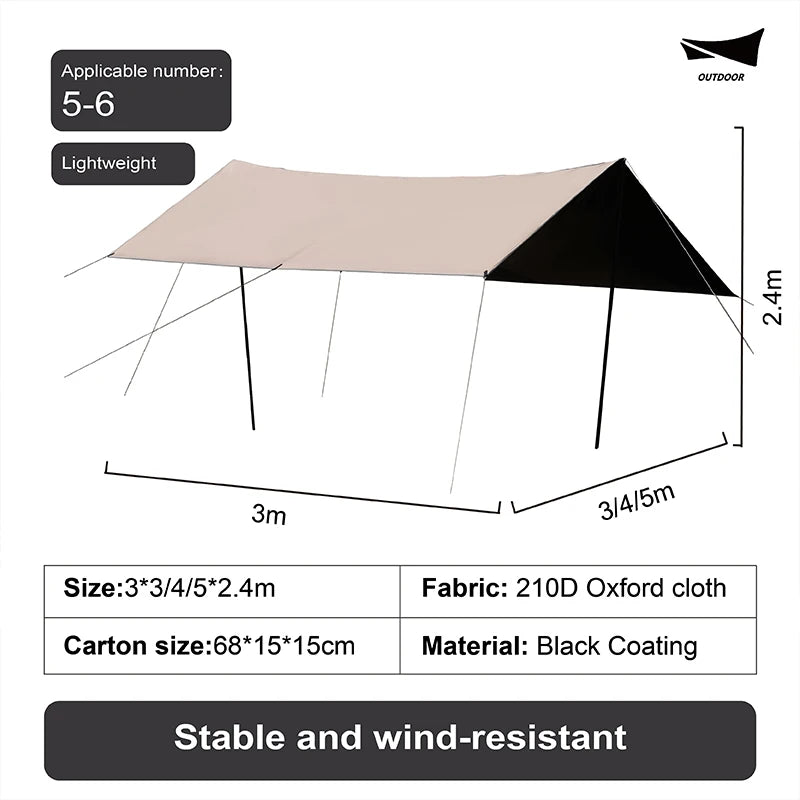 Heavy Duty Waterproof Camping Sun Shade Canopy with UPF 50+ Protection, Double Layer PVC, Camouflage Design