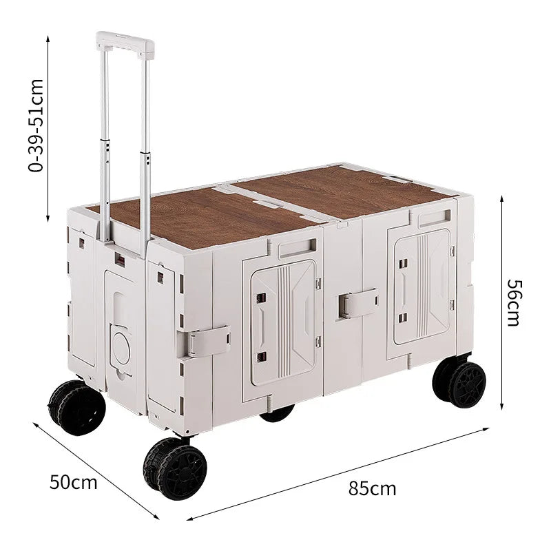 Foldable Five-Wheel Utility Cart for Outdoor Camping, Travel, and Picnics - Large Capacity Mobile Food Trolley