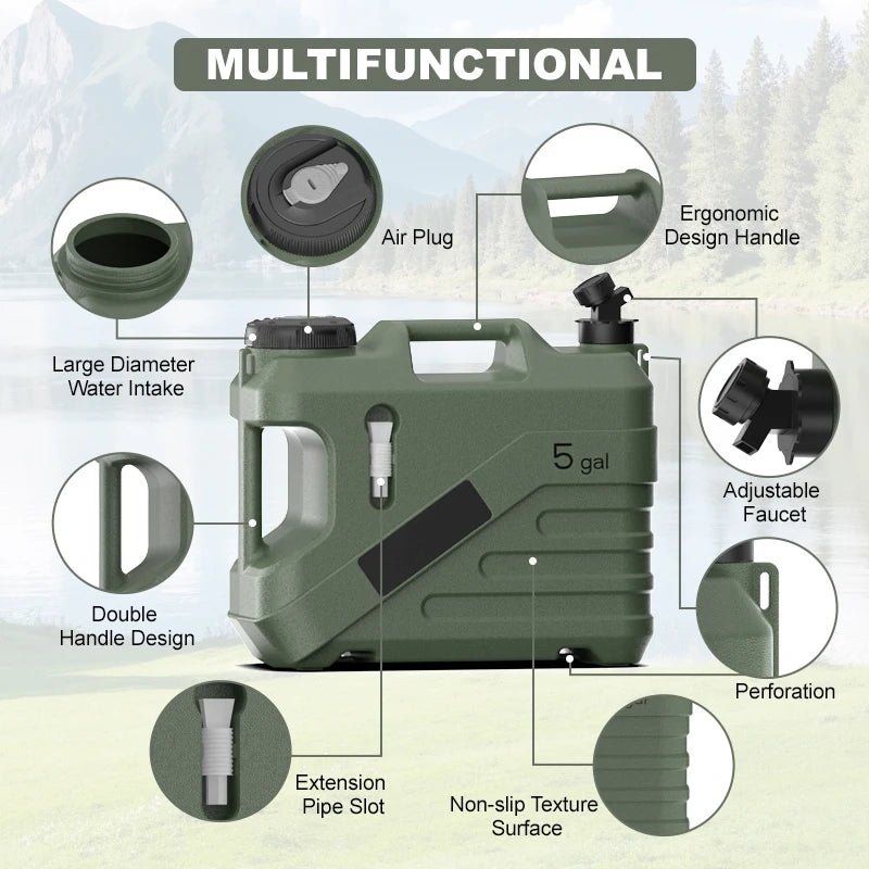 19 Liter Portable Outdoor Water Container with Spigot for Camping and Hiking