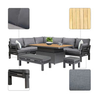 VTX-3347621 YASN Teak Table Modern 7 Piece Sofa Aluminum Patio Set Outdoor Furniture Contemporary Garden Living Room Balcony
