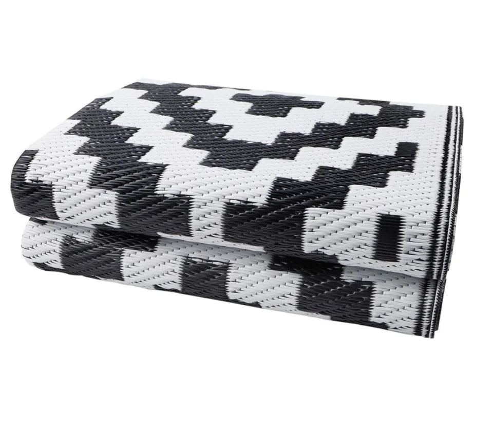 Reversible Waterproof Picnic Blanket, Rectangular Outdoor Rug, Geometric Pattern, Soft Polypropylene Material