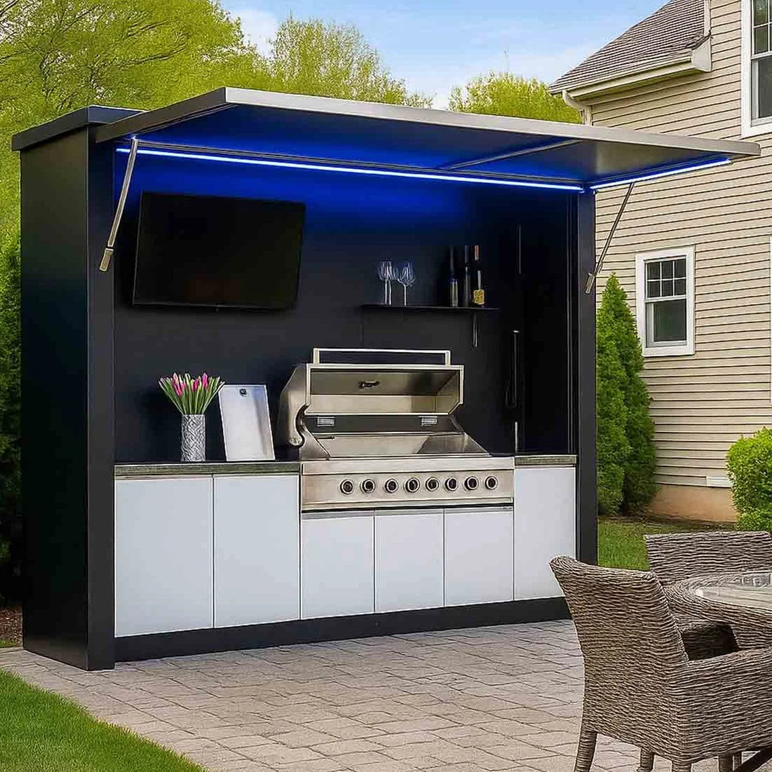 Modular Outdoor Kitchen Cabinets with Built-in Gas Grill and Sink, Portable Mobile Design