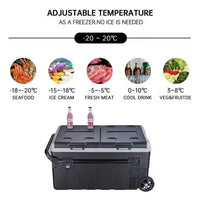VTX-9284389 Fridge Wheels Freezer Box Dual Temperature Control Picnic Camping Dc 12V/24V AC100-240V 65W Plastic Portable Hiking