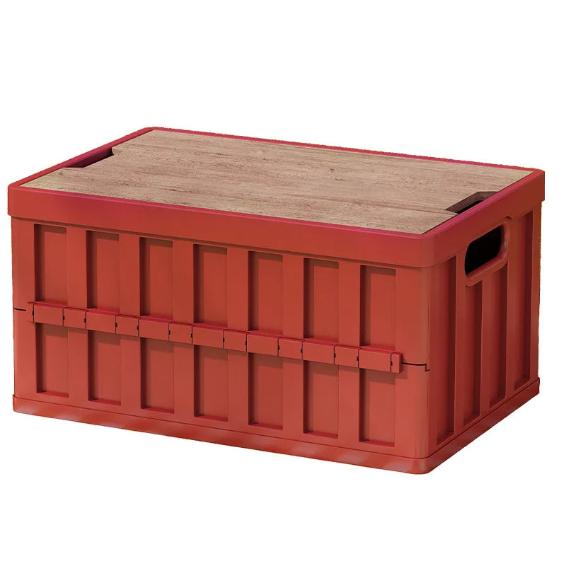 Collapsible Plastic Storage Crate for Camping and Grocery Use, Red, Multi-Functional Utility Case