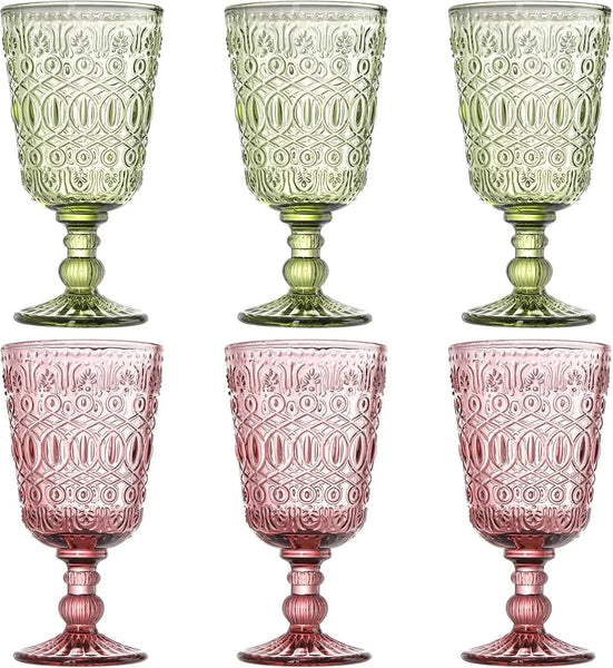 VTX-7251493 Classic Durable Glass Wine Goblet Embossed Design Eco-Friendly Long Stem Handblown Wedding Banquets Events for Kitchen