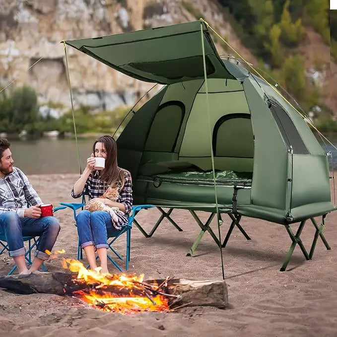 5 in 1 Elevated Camping Tent Cot with Air Mattress and Sleeping Bag, Waterproof, Portable, 77x57x74 inch