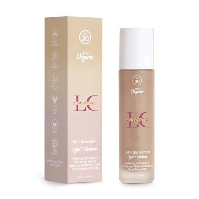 Natural Vegan Organic BB Cream with Sunblock SPF 30 - 44ml Tinted Moisturizer Lotion