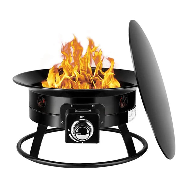 VTX-1938597 Portable Outdoor Propane Gas Fire Pit Lid & Carry Kit Manual Ignition Heating Steel Home Decor Gifting Patio Garden