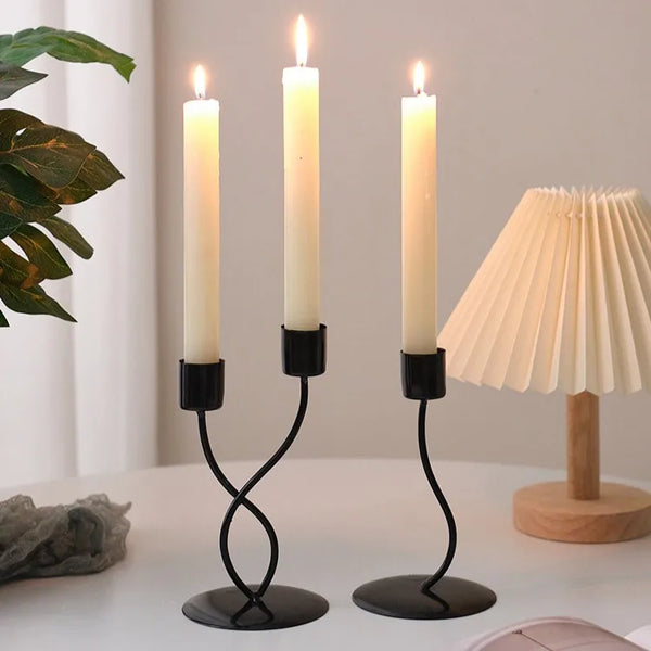 VTX-5252645 Creative Waved Black Gold Vintage Candle Stick Holder Decorative Taper Stand Twisted Christmas Candles