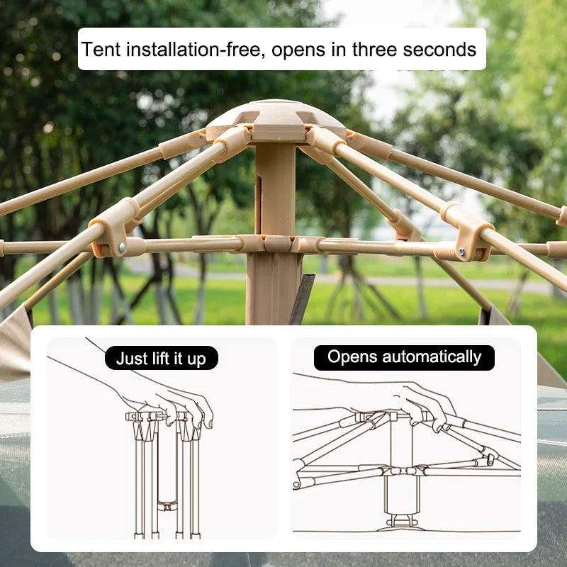 Automatic Outdoor Camping Tent for 3-4 People, Waterproof, Portable, Quick Opening, Four-Season Use