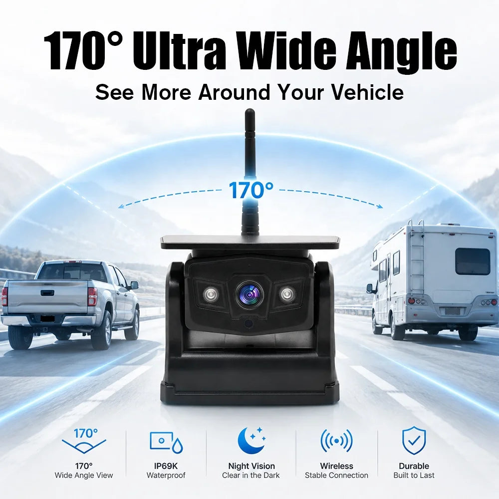 Wireless Solar Battery Outdoor Camera with Magnetic Base for Trucks, RVs, Trailers, and Campers - 1080P, Waterproof, 100M WiFi Transmission