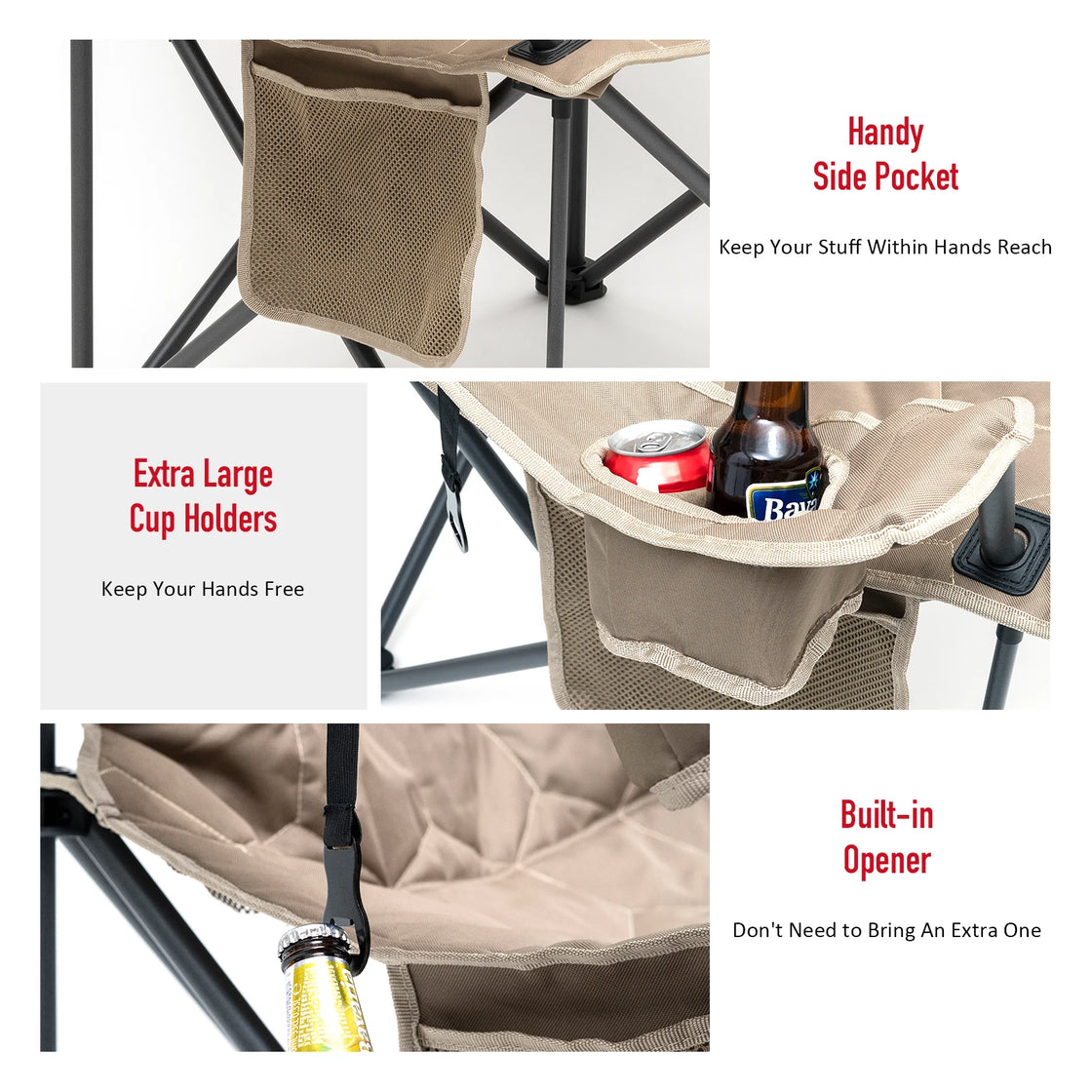 Folding Camping Chair with Steel Frame and Padded 600D PVC Fabric, Outdoor Beach and Leisure Use, 500 lbs Capacity