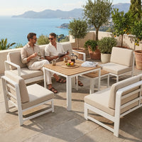 VTX-3118245 Aluminum Outdoor Sofa Set 7 Piece 3 Seater Loveseat 2 Chairs High Low Tables Modern Waterproof Durable Eco-Friendly