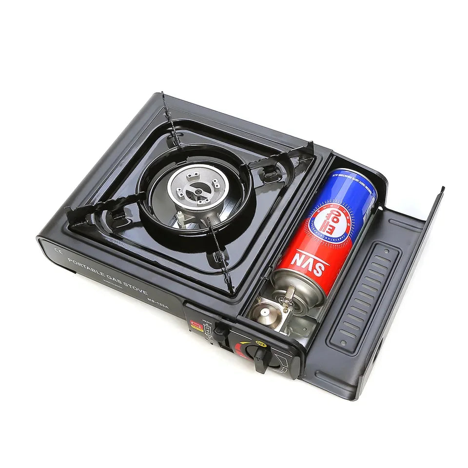 Single Burner Portable Butane Gas Stove for Outdoor Cooking, Camping, and Hiking, Black, 34x25x8cm