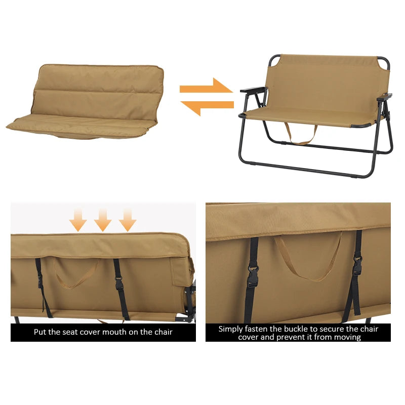 Double Person Camping Chair with Cotton Fabric and Metal Frame, Foldable and Portable, Suitable for Outdoor Use