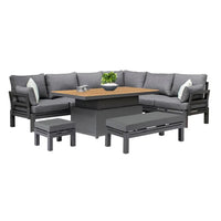 VTX-3347621 YASN Teak Table Modern 7 Piece Sofa Aluminum Patio Set Outdoor Furniture Contemporary Garden Living Room Balcony