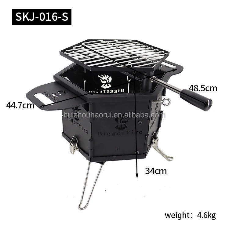 Outdoor Portable Charcoal BBQ Grill, Adjustable Height, Easy Assembly, Steel Construction, Black