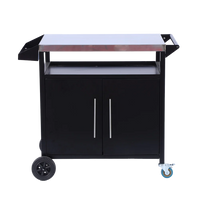 VTX-2856101 Movable Durable Multi-Function Outdoor Kitchen Island 403 Stainless Steel Top BBQ Prep Table Storage Cart Backyard
