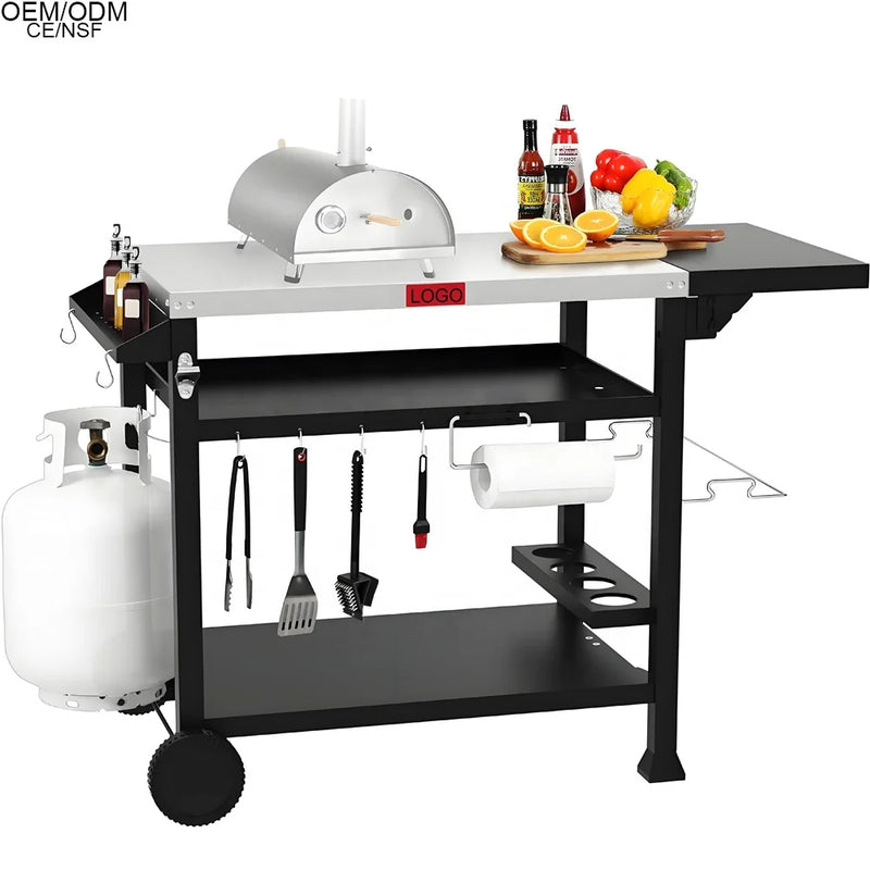 VTX-2659493 Durable Three-layer Multifunctional Outdoor Courtyard Barbecue Cart Table Iron Minimalist Multi-Functional