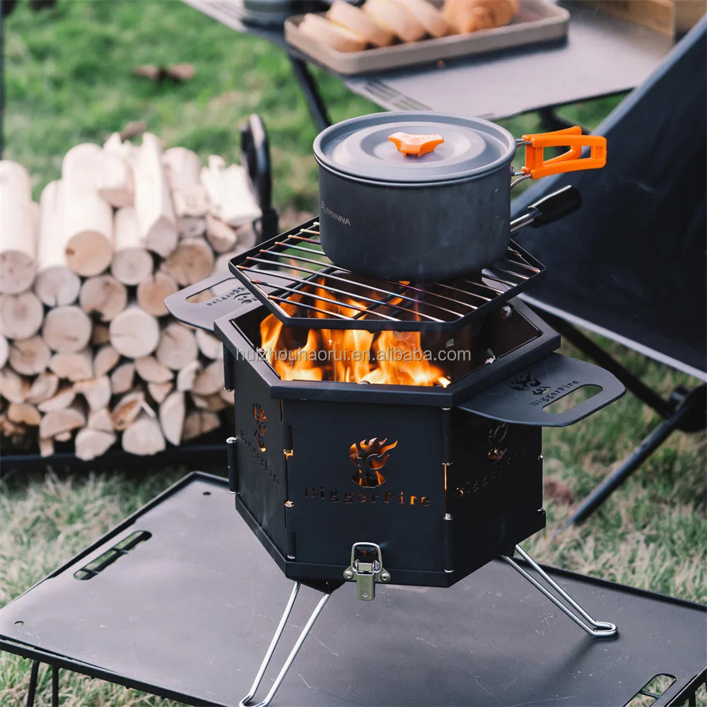 Outdoor Portable Charcoal BBQ Grill, Adjustable Height, Easy Assembly, Steel Construction, Black