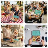 VTX-1497125 304 Stainless Steel Children's Camping Lunch Box 3 Compartment Leak Proof Silicone Seal Bento Container School BPA