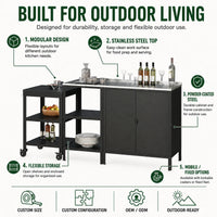 VTX-2823333 Modern Outdoor Kitchen Island Cabinet Steel Modular BBQ Station Storage Prep Worktop Waterproof Eco-Friendly Durable