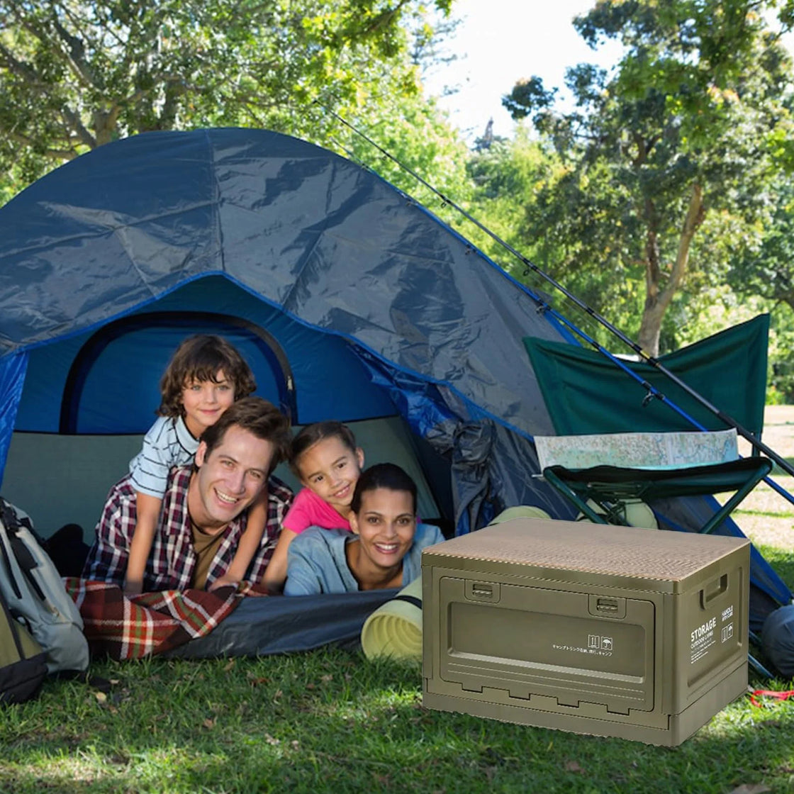 Foldable Portable 27L Camping Storage Box for Outdoor Use, Plastic Beverage and Snack Organizer
