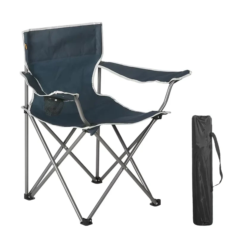 Folding Outdoor Metal Camping Chair with Cup Holder, Portable Picnic Chair, Steel Tube Leg, 600D Oxford Fabric, 200kg Capacity