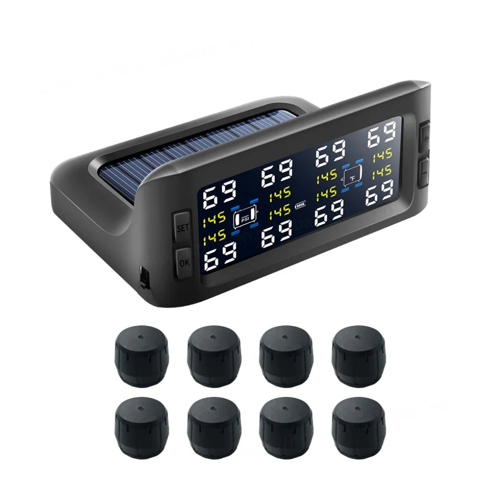 Digital Tire Pressure Monitoring System for 8-Wheel RV Trailer with Real-Time Air Leakage and High Temperature Alarm