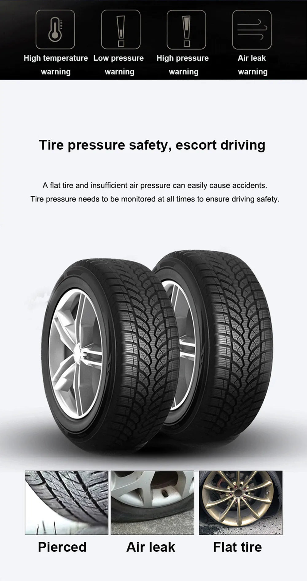 Solar Tire Pressure Monitoring System with 6 Sensors for 6-Wheel Vehicles, Digital LCD Display, IP67 Waterproof, Real-Time Monitoring
