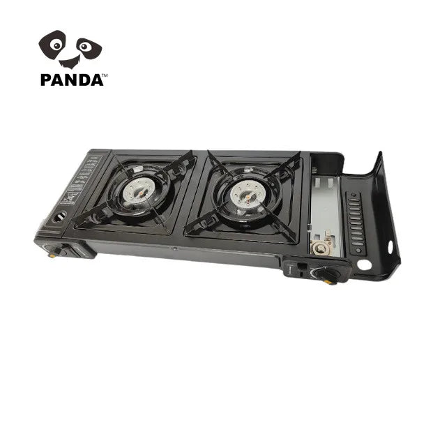 Portable Double Burner Butane Stove with Grill for Outdoor Cooking
