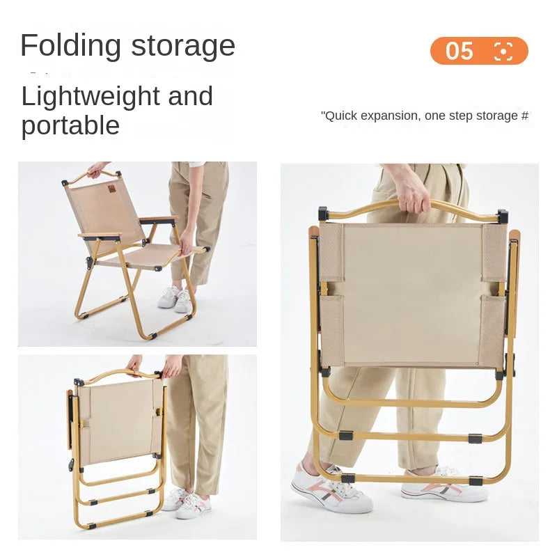 Folding Outdoor Beach Chair with Removable Mesh Table, Aluminum Alloy Frame, and Teslin Fabric