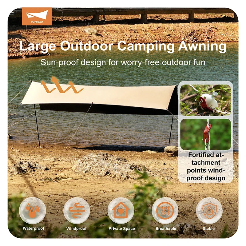 Heavy Duty Waterproof Camping Sun Shade Canopy with UPF 50+ Protection, Double Layer PVC, Camouflage Design