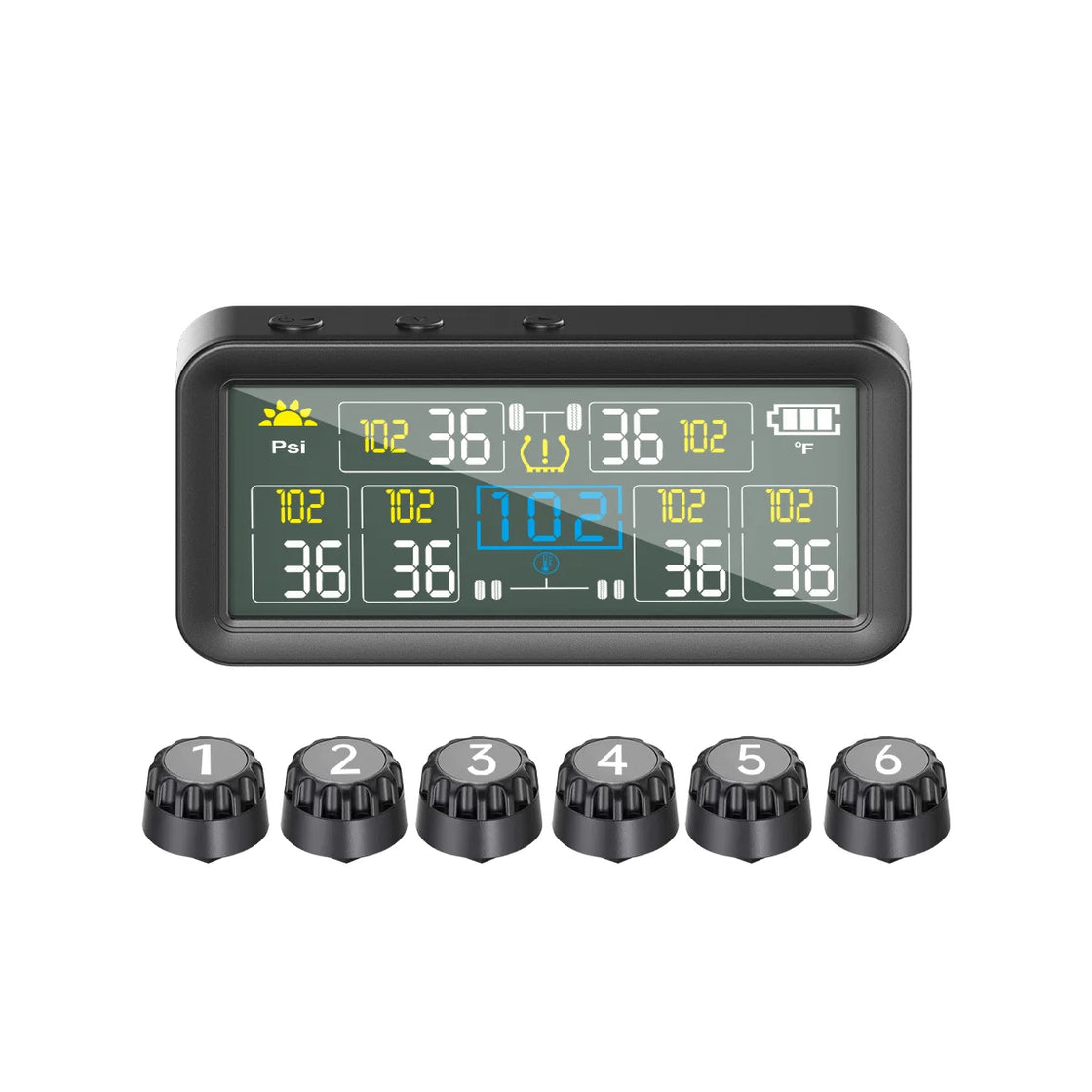 Solar Tire Pressure Monitoring System for RV Trailer with 6 External Sensors and 4" LCD Display