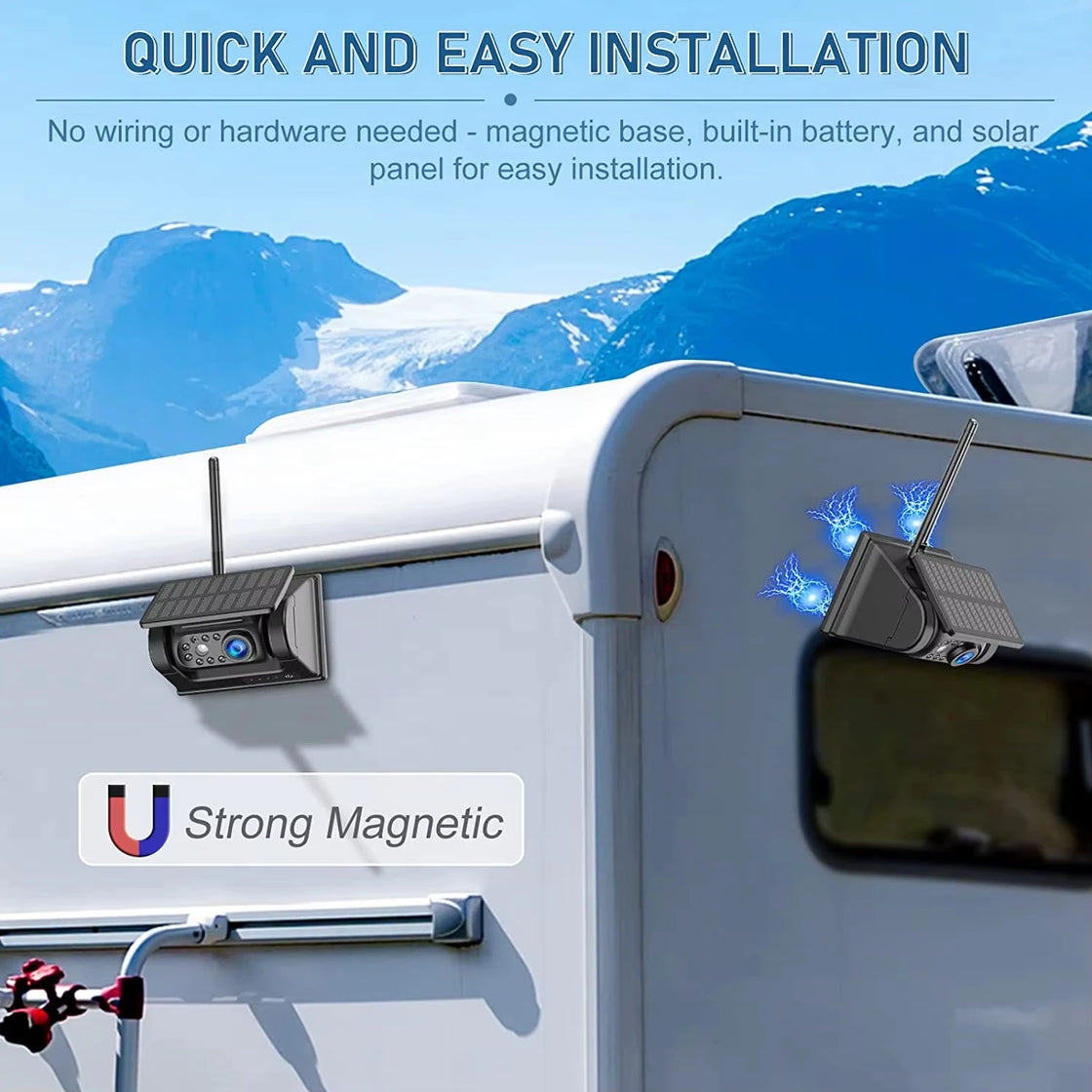7 Inch Solar Wireless Night Vision Waterproof Rear View Camera with DVR Recording for Trucks and RVs